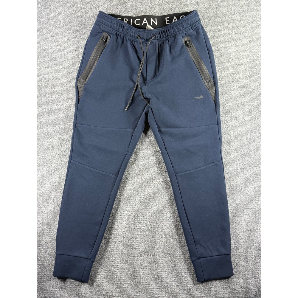 American Eagle Mens Navy Blue Jogger Sweatpants Size M Zipper Pockets Active - Picture 1 of 5